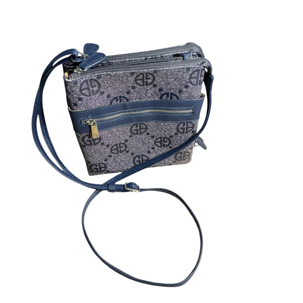 Gianni Bernini Logo Crossbody Bag Blu-Purple & Navy w/ Multiple Zip Compartments